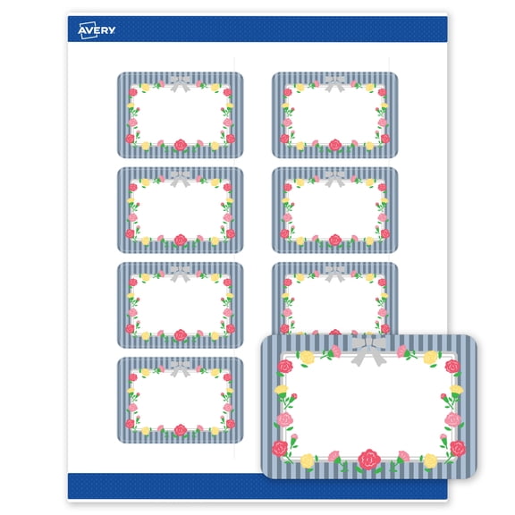 Avery Matte 2" x 3" Labels, Silver Ribbon w/Roses, 80ct