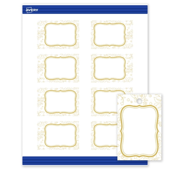 Avery Matte 2" x 3" Printable Tags, Metallic Gold Flourish, 80ct