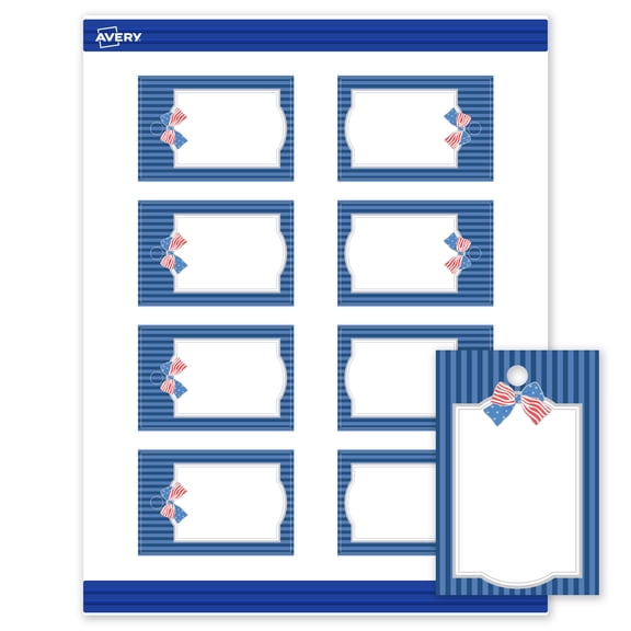 Avery Matte 2" x 3" Printable Tags, Patriotic Silver Stripes, 80ct