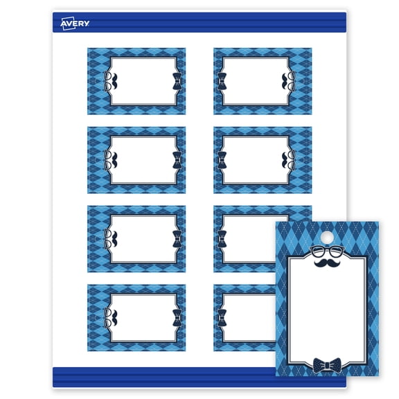 Avery Matte 2" x 3" Printable Tags, Silver & Blue Diamond, 80ct