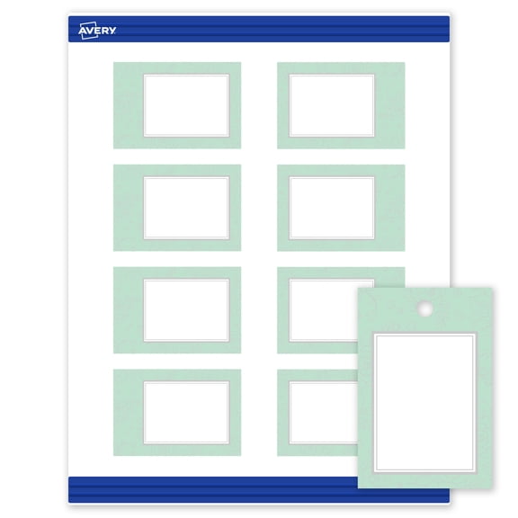 Avery Matte 2" x 3" Printable Tags, Silver & Mint Frame, 80ct
