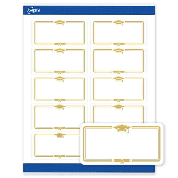 Avery Matte 2" x 4" Labels, Gold Graduation Cap, 100ct