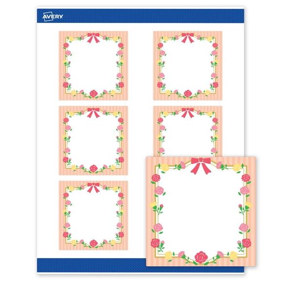Avery Matte 3" x 3" Labels, Gold Frame w/Roses, 120ct