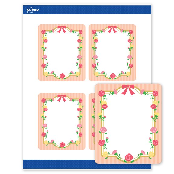 Avery Matte 4" x 3-1/3" Labels, Gold Frame w/Roses, 40ct