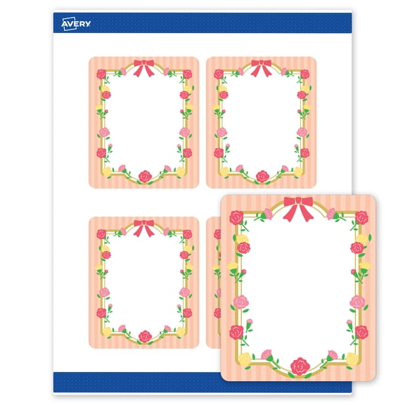 Avery Matte 4" x 3-1/3" Labels, Gold Frame w/Roses, 80ct