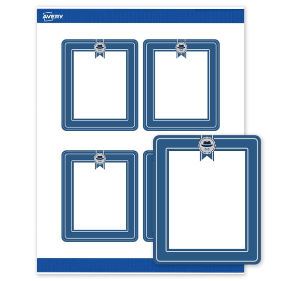 Avery Matte 4" x 3-1/3" Labels, Navy & Silver Hat & Bow, 40ct