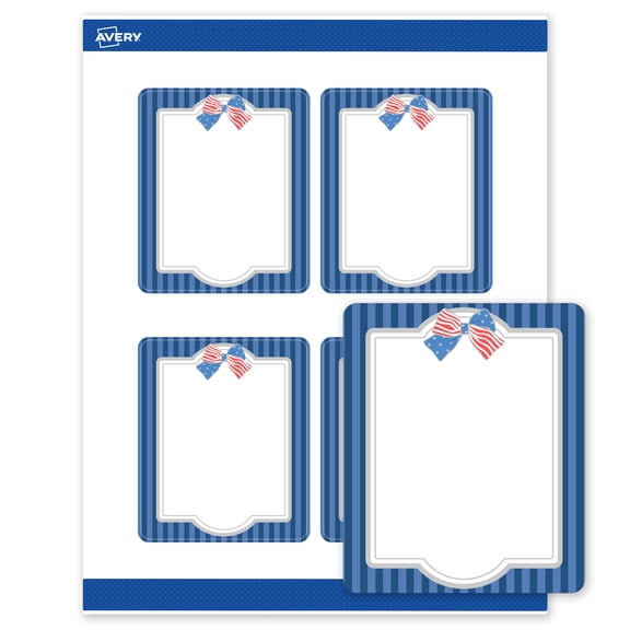 Avery Matte 4" x 3-1/3" Labels, Patriotic Silver Stripes, 80ct