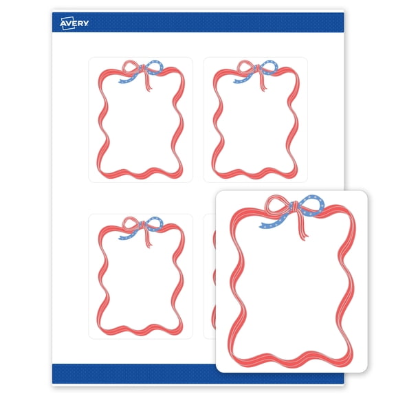 Avery Matte 4" x 3-1/3" Labels, Red & Silver Patriotic, 80ct