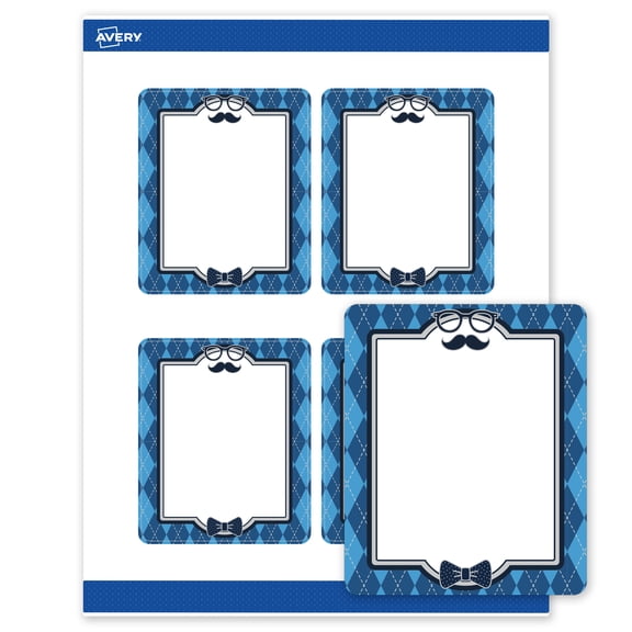 Avery Matte 4" x 3-1/3" Labels, Silver & Blue Diamond, 80ct