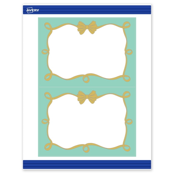 Avery Matte 5" x 7" Invitation Cards, Mint Border, Gold Bow, 20ct