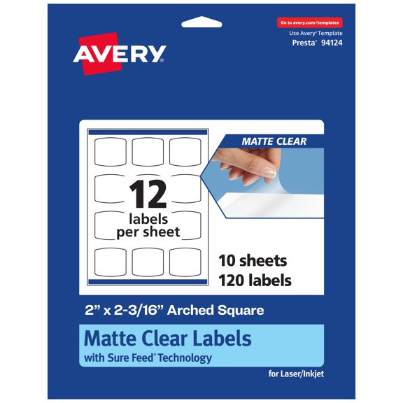 Avery Matte Clear Arched Square Labels, 2" x 2-3/16", 120 Total