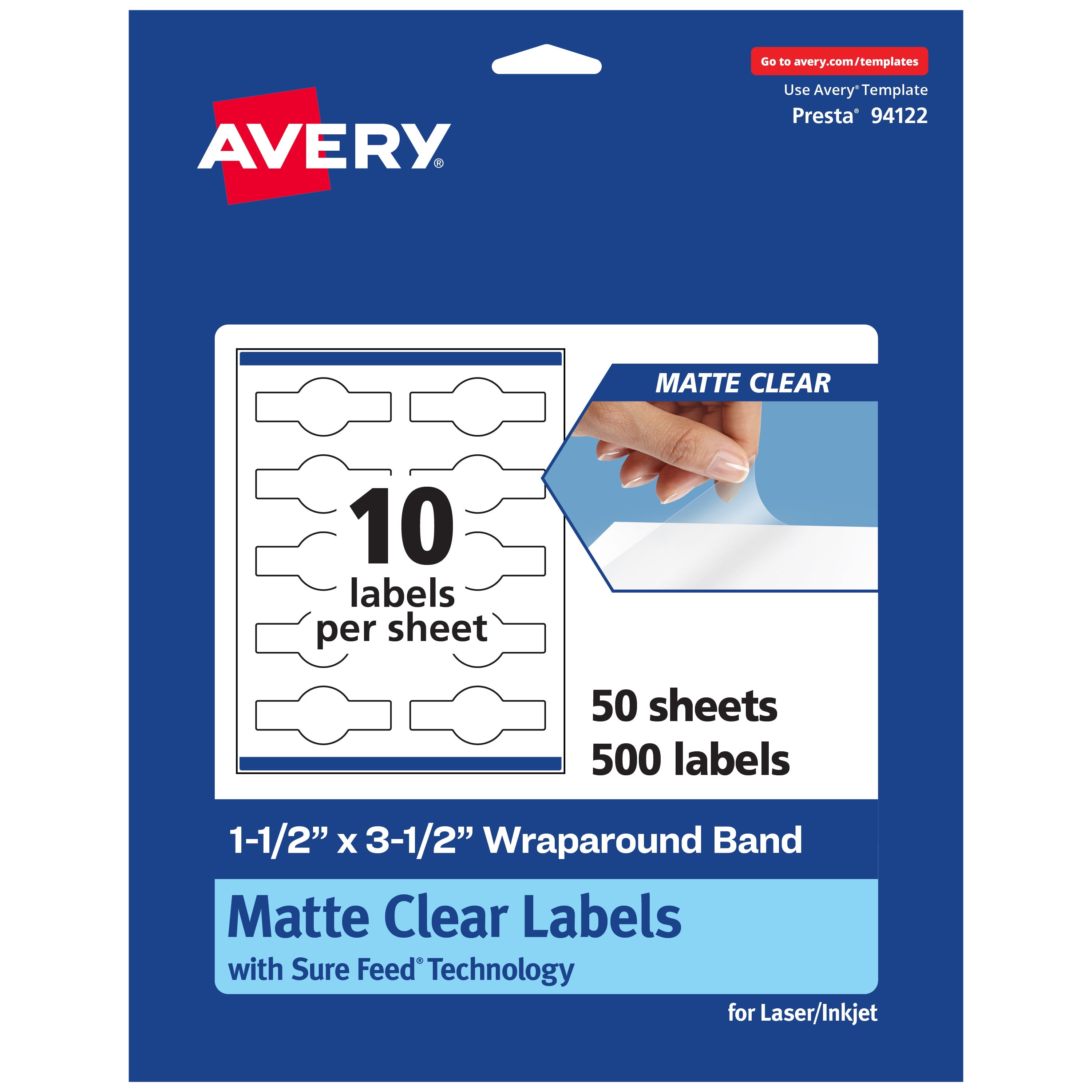 Avery Matte Clear Wraparound Labels, 1-1/2" x 3-1/2", 500 Total