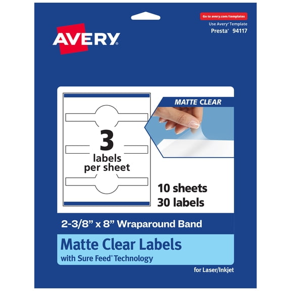 Avery Matte Clear Wraparound Band Labels, 2-3/8" x 8", 30 Total