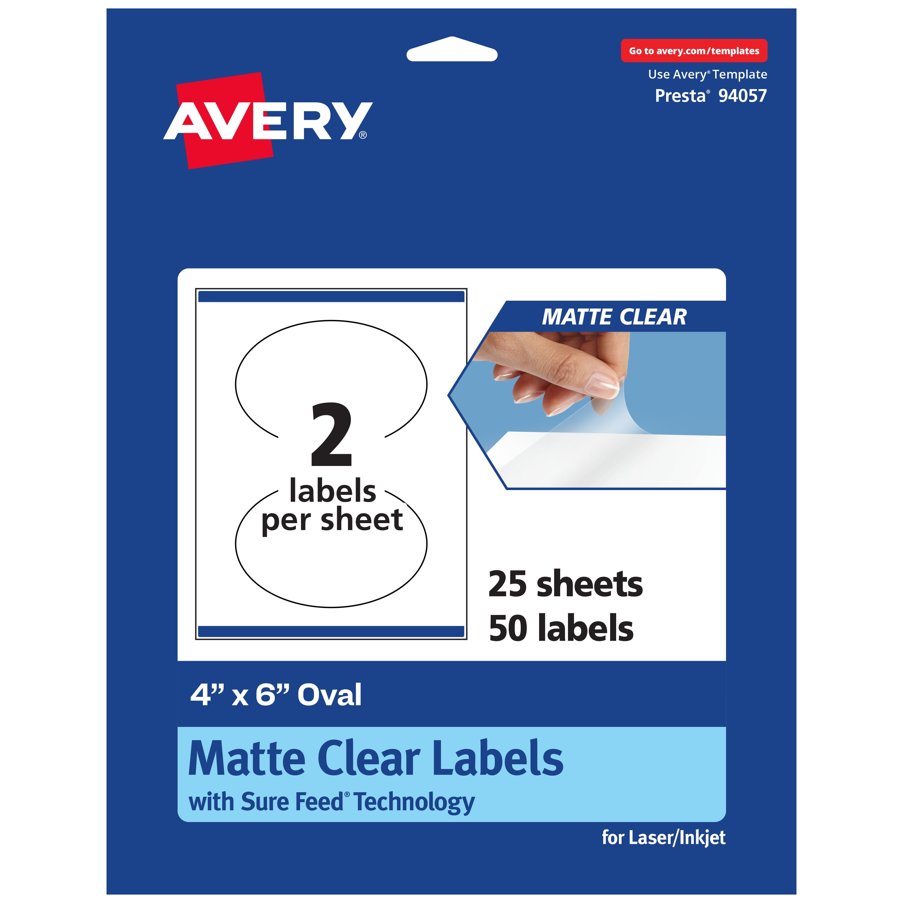 Avery Matte Clear Oval Labels, 4" x 6", 50 Labels Total