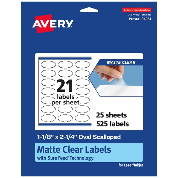 Avery Matte Clear Oval Scalloped Labels, 1-1/8" x 2-1/4", 525ct