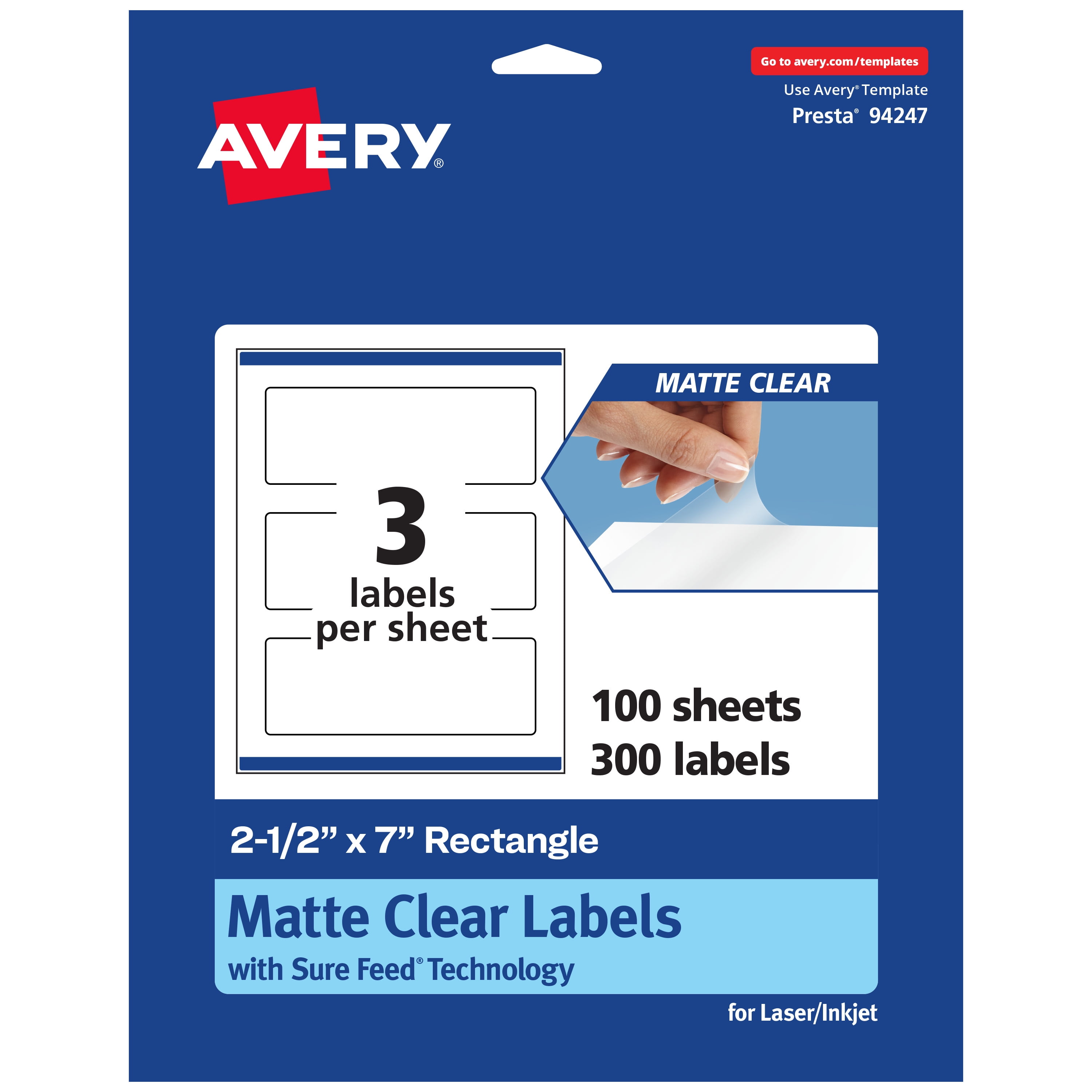 Avery Matte Clear Rectangle Labels, 2-1/2