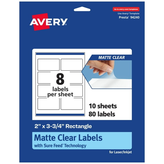 Avery Matte Clear Rectangle Labels, 2" x 3-3/4", 80 Total