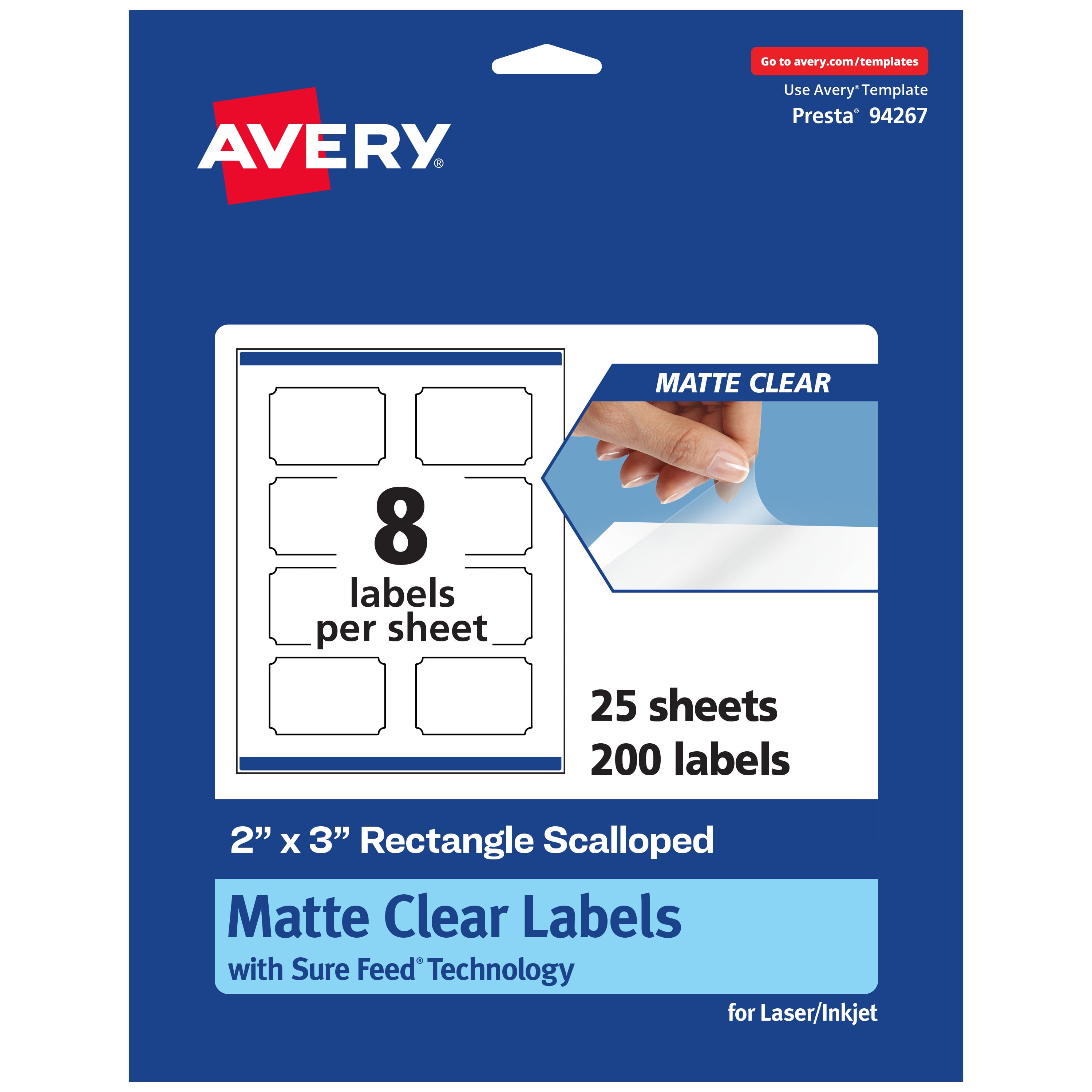 Avery Matte Clear Rectangle Scalloped Labels, 2" x 3", 200 Total