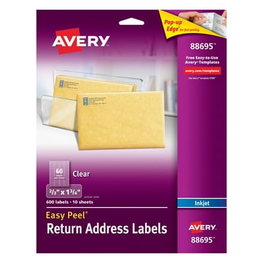 Avery Return Address Labels, 2/3" x 1-3/4", Film, Matte Clear, Inkjet, Sure Feed, 600 Labels (88695)