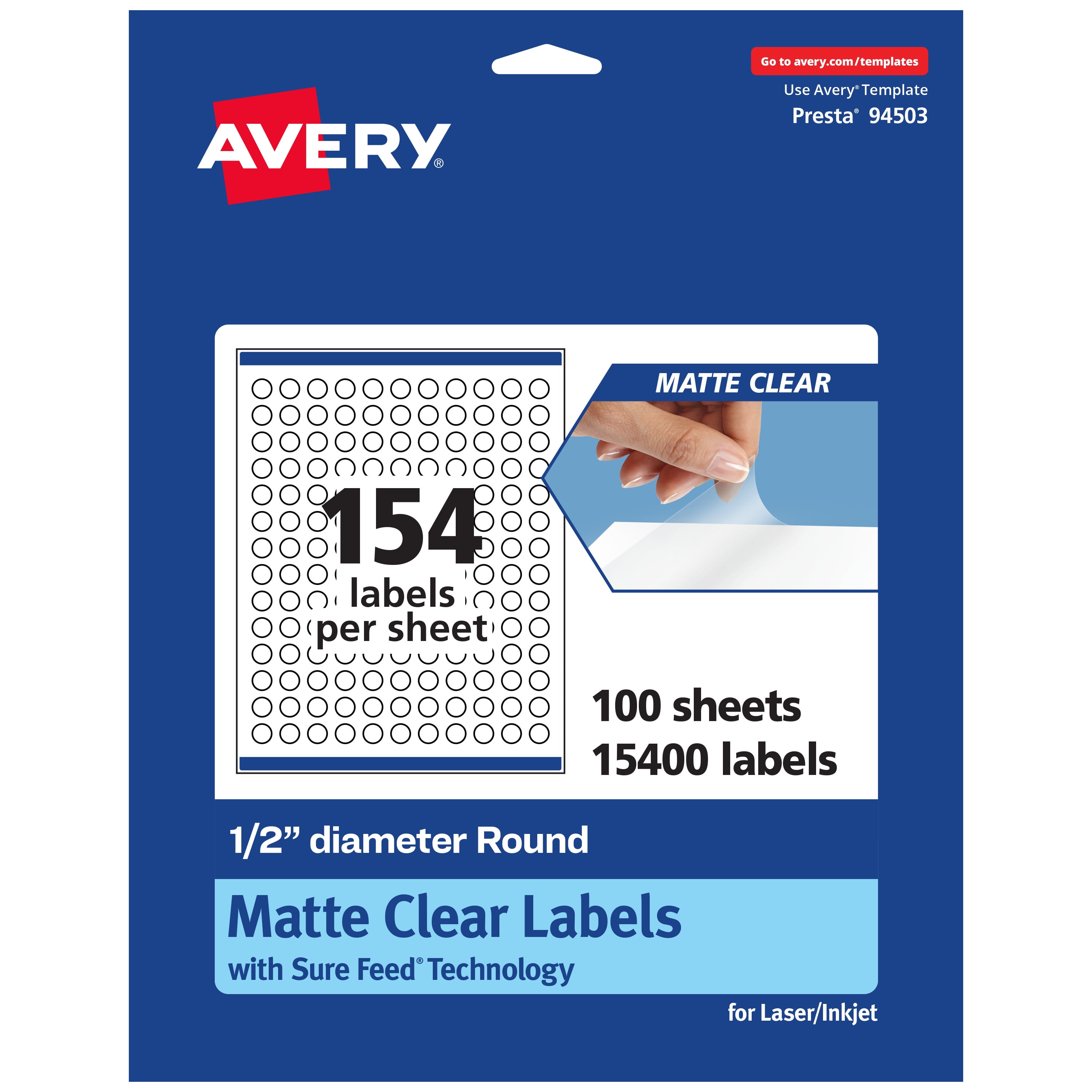 Avery Matte Clear Round Labels, 1/2" Diameter, 15,400 Total