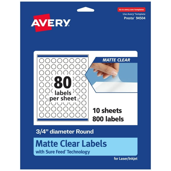 Avery Matte Clear Round Labels, 3/4" Diameter, 800 Total