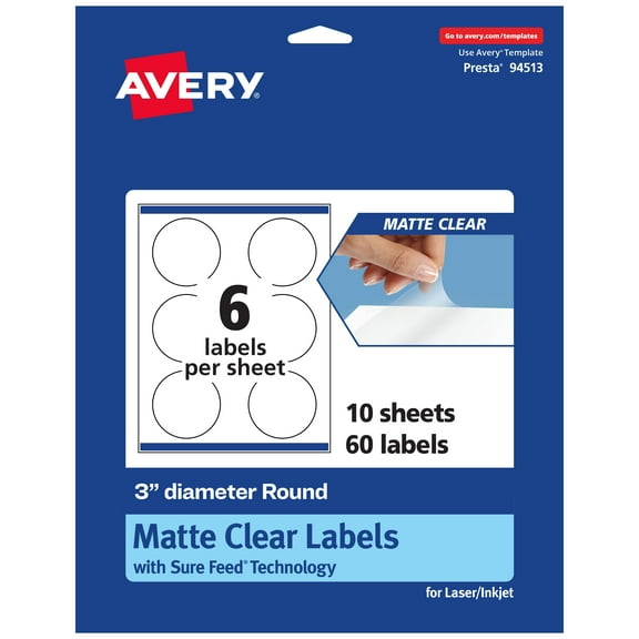 Avery Matte Clear Round Labels, 3" Diameter, 60 Total