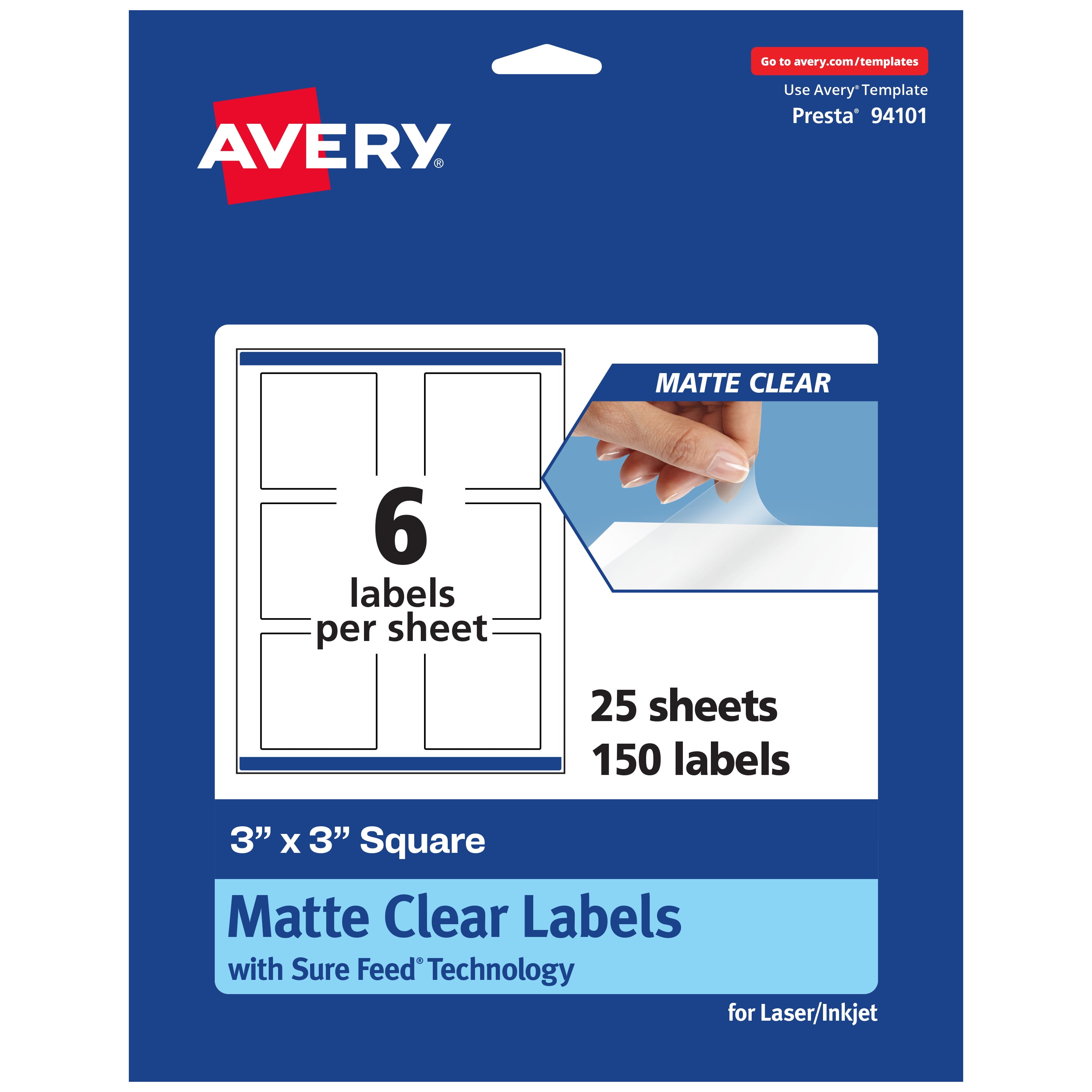 Avery Matte Clear Square Labels, 3" x 3", 150 Total