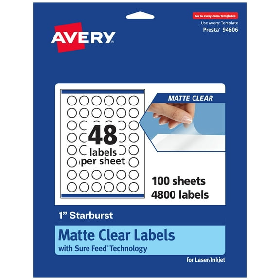 Avery Matte Clear Starburst Labels, 1", 4,800 Total