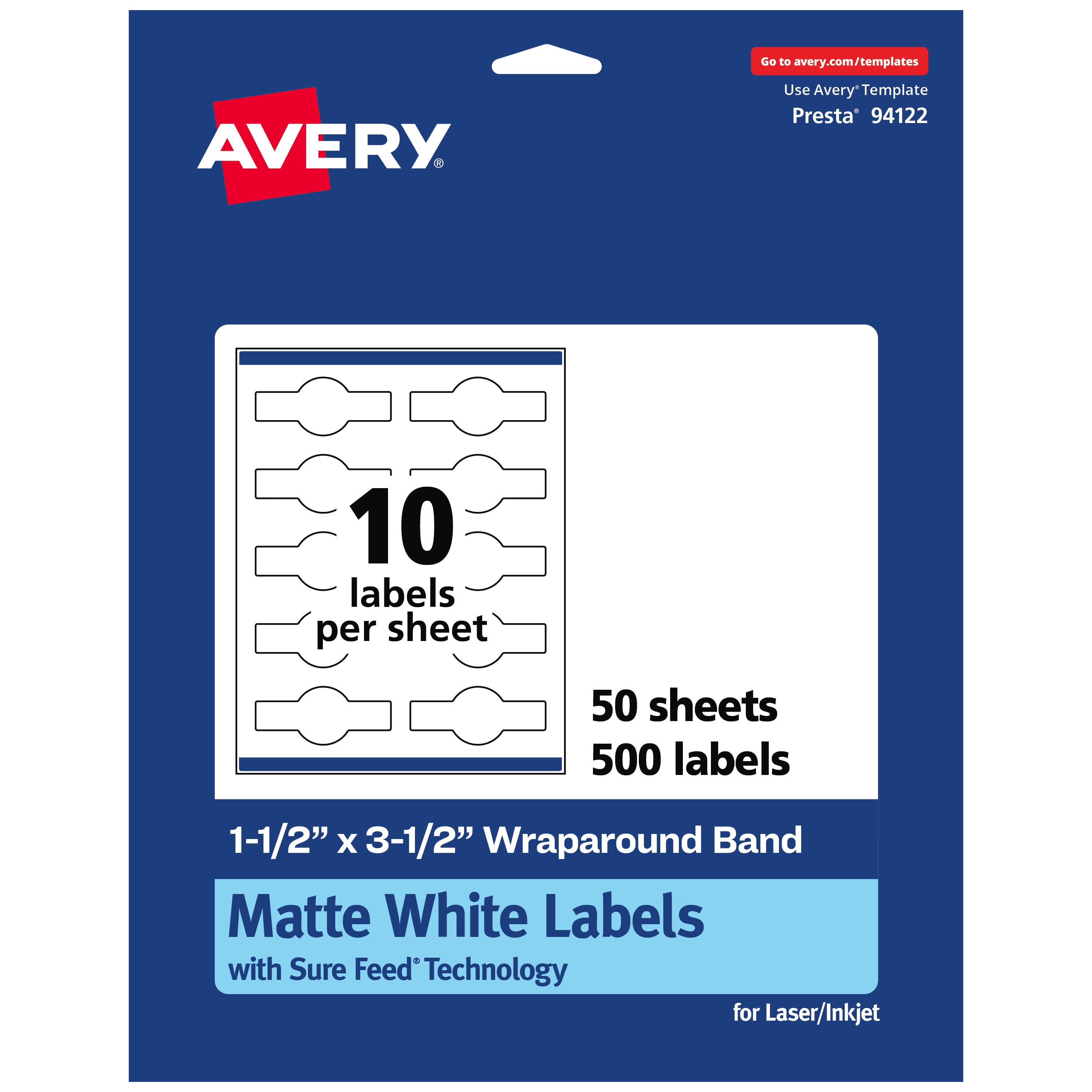 Avery Matte White Wraparound Labels, 1-1/2" x 3-1/2", 500 Total
