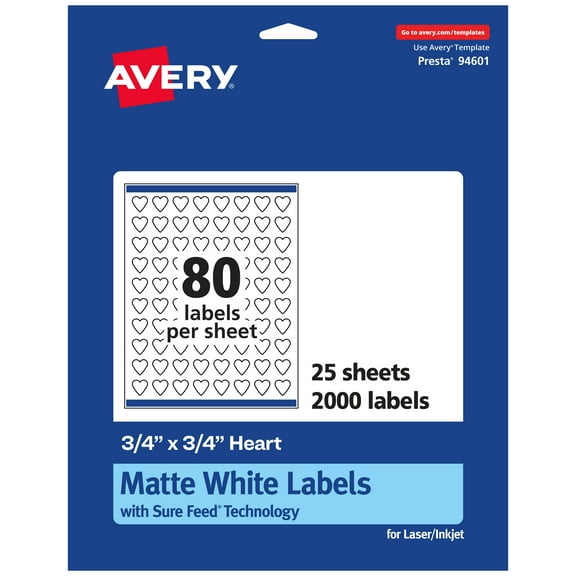Avery Matte White Heart Labels, .75" x .75", 2,000 Labels
