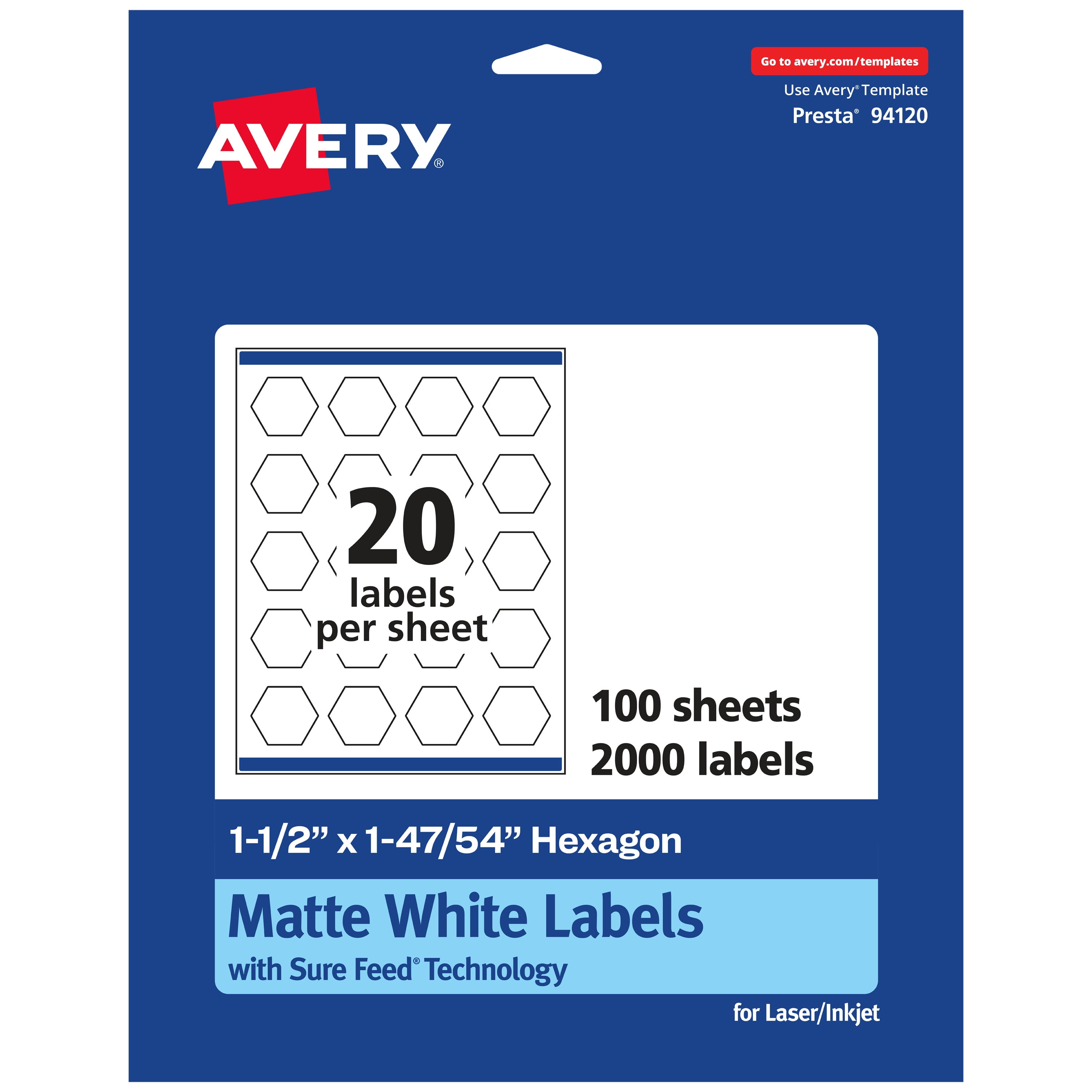 Avery Matte White Hexagon Labels, 1-1/2" x 1-47/54", 2,000 Total