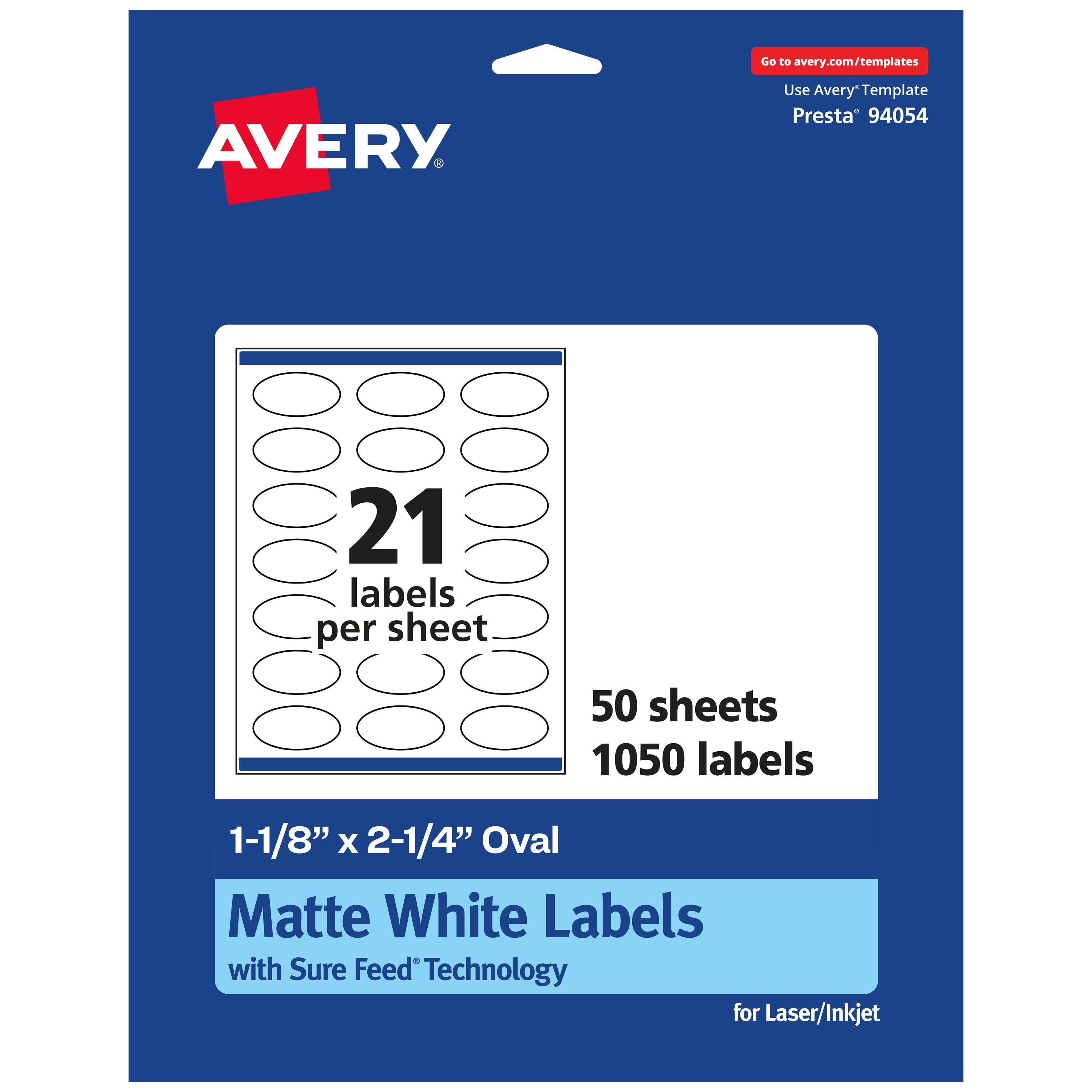 Avery Matte White Oval Labels, 1-1/8" x 2-1/4", 1,050 Labels
