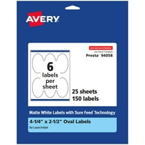 Avery Matte White Oval Labels, 4.25" x 2.5", 150 Labels
