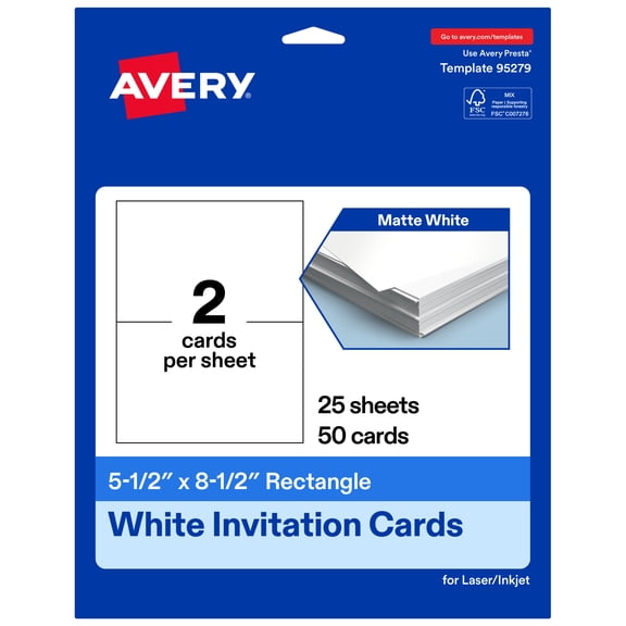 Avery Matte White Rectangle Cards, 5.5" x 8.5", 50ct