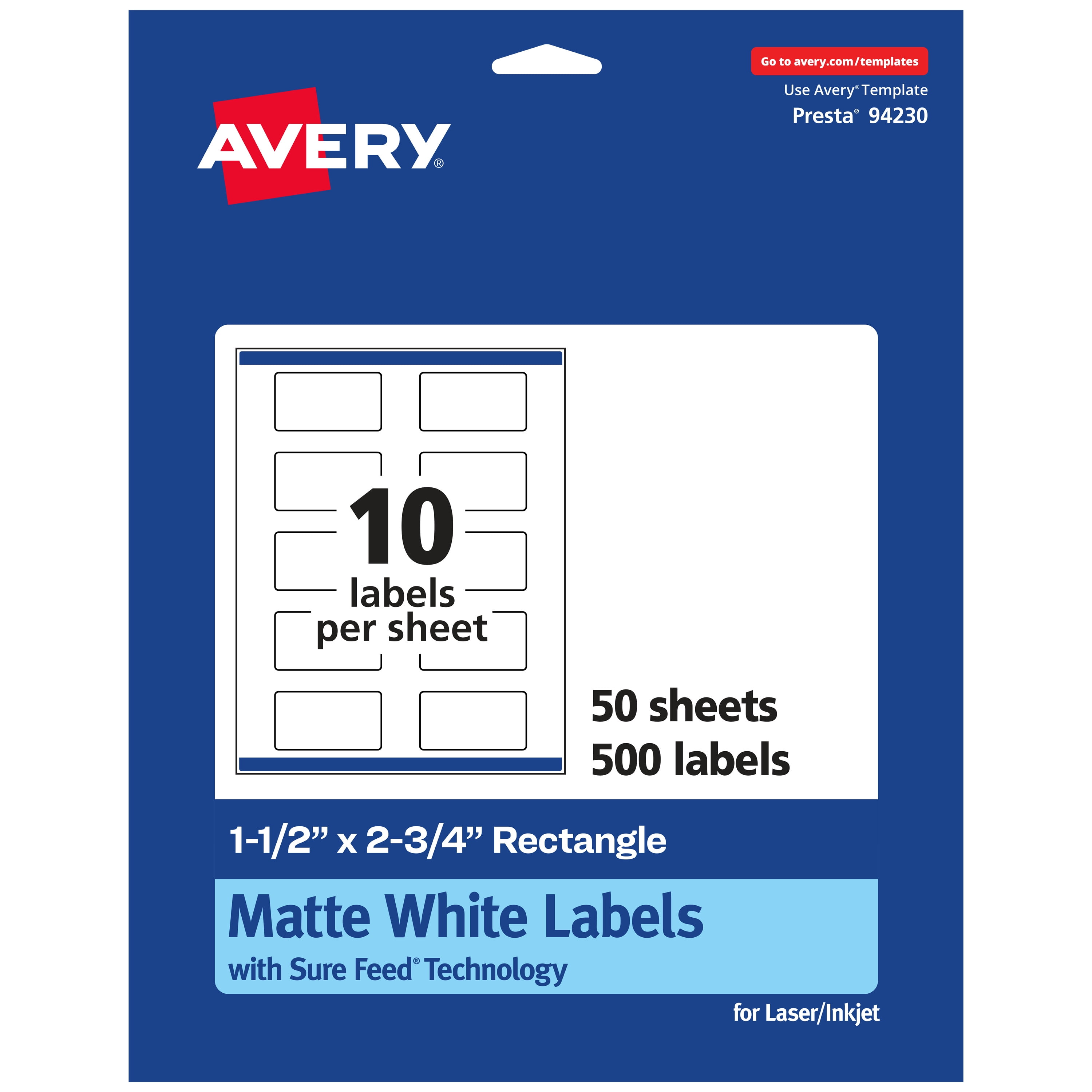 Avery Matte White Rectangle Labels, 1.5" x 2.75", 500 Labels