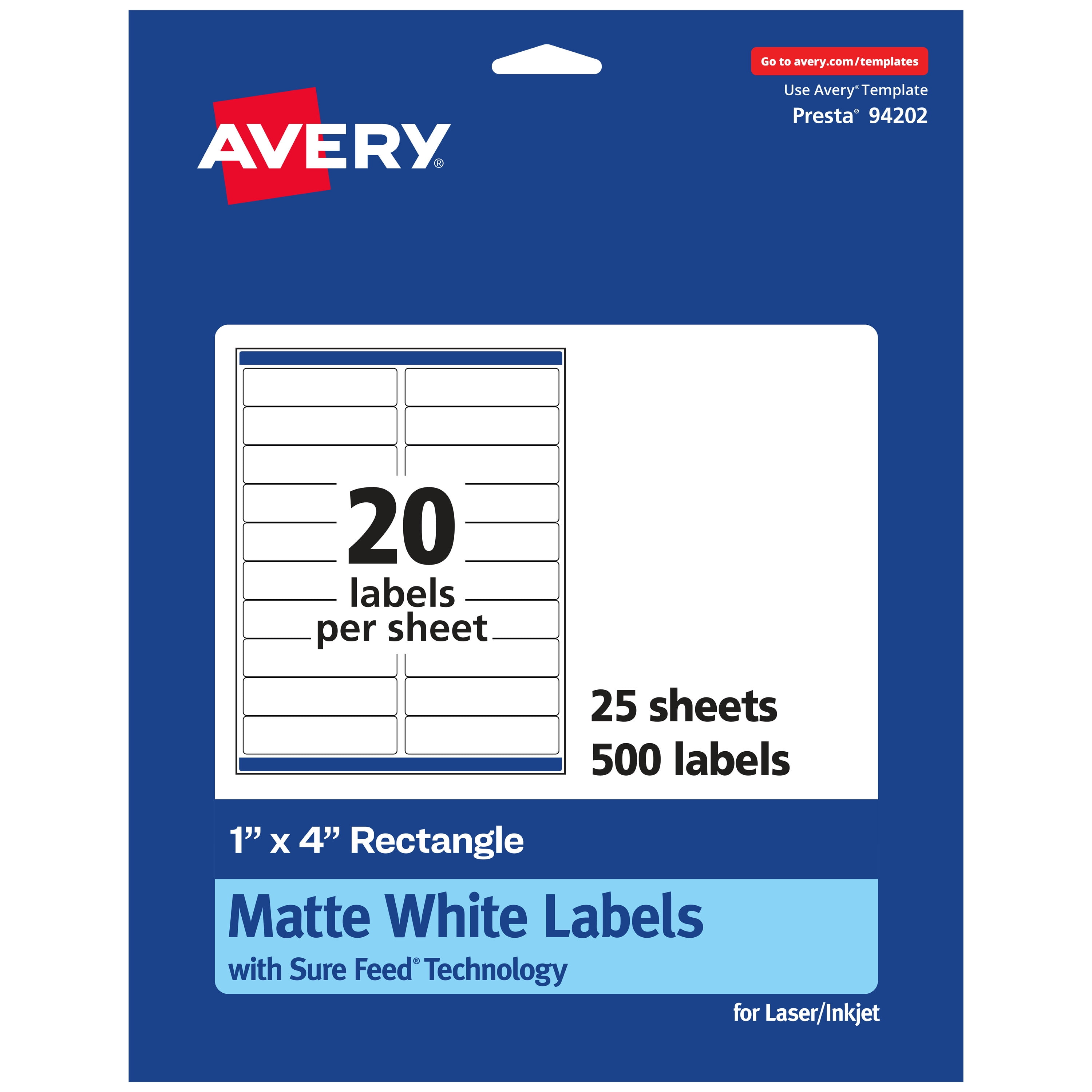 Avery Matte White Rectangle Labels, 1" x 4", 500 Labels