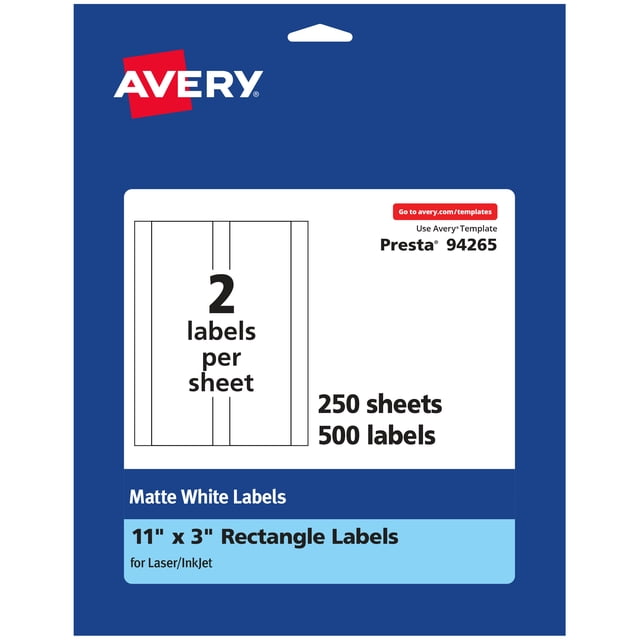 Avery Matte White Rectangle Labels, 11" x 3", 500 Labels