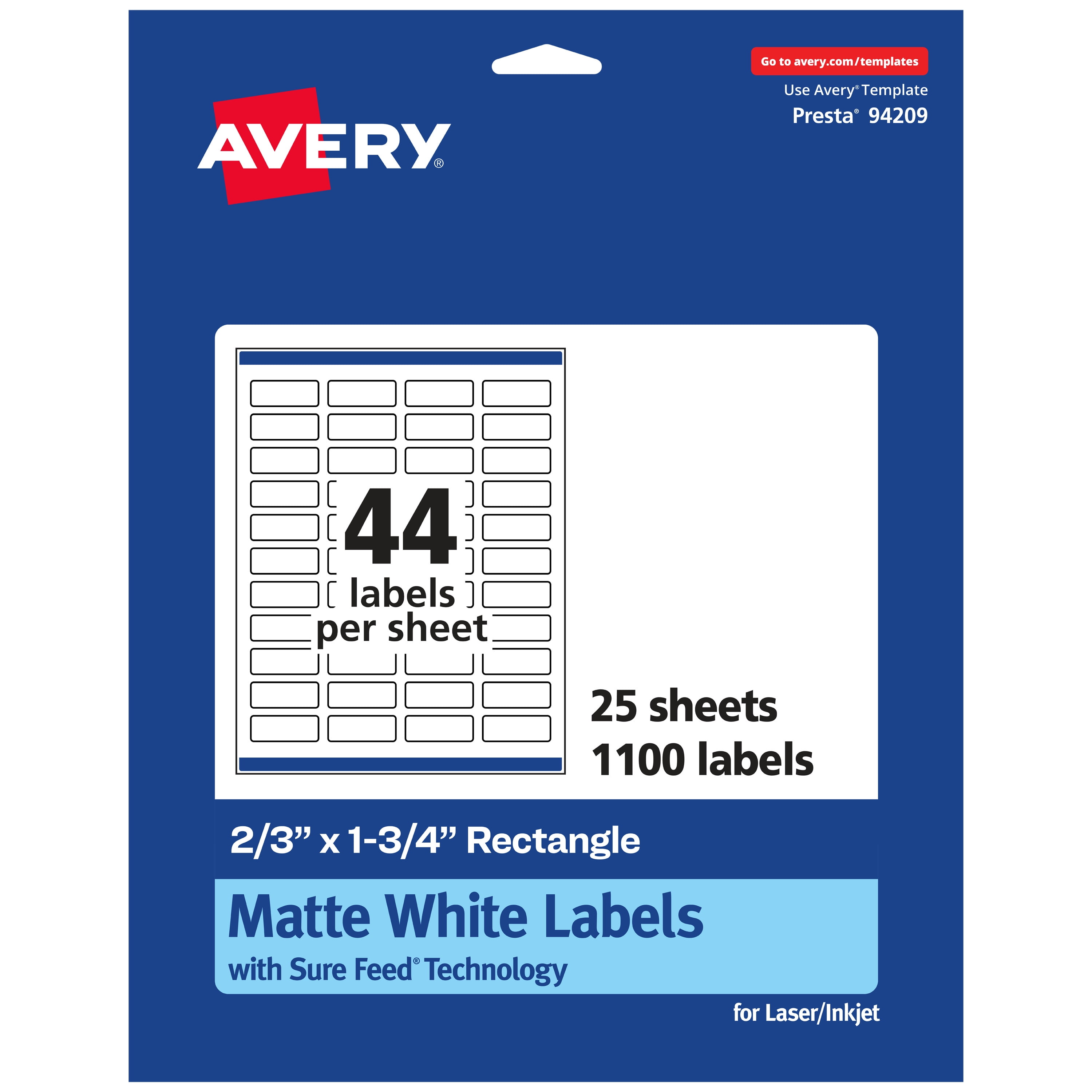 Avery Matte White Rectangle Labels, 2/3" x 1-3/4", 1,100 Labels
