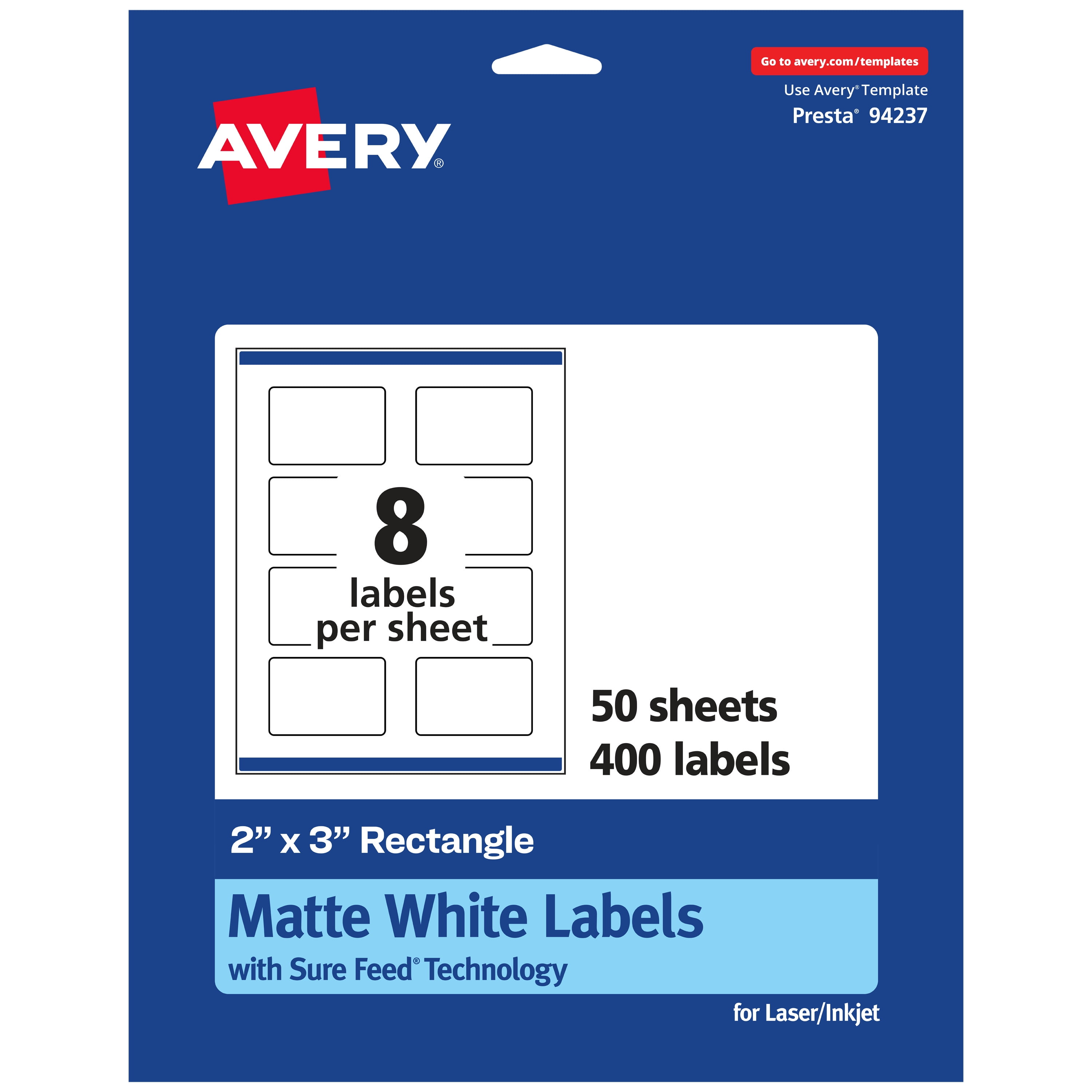 Avery Matte White Rectangle Labels, 2" x 3", 400 Labels