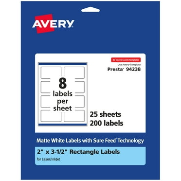 Avery Matte White Rectangle Labels, 2" x 3.5", 200 Labels
