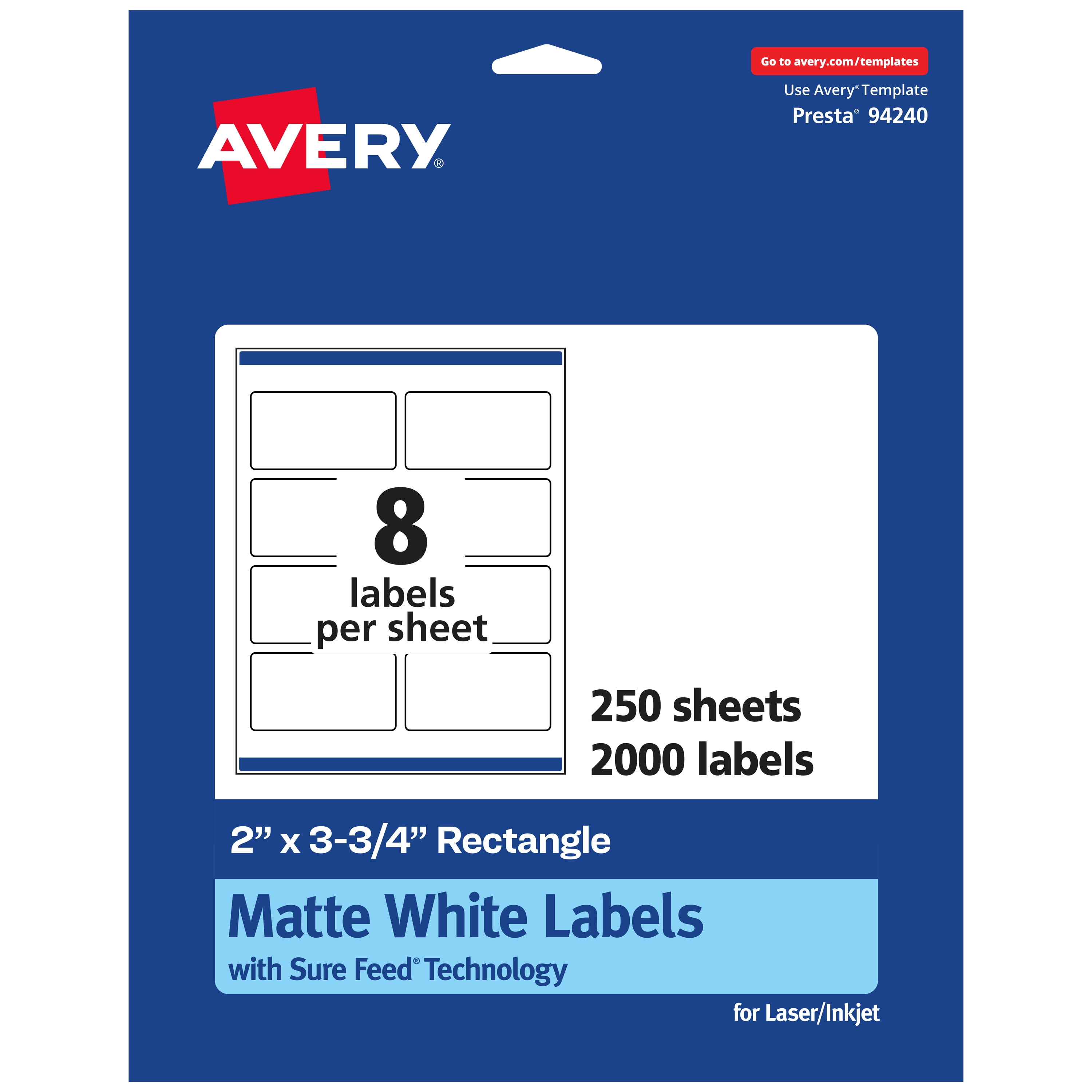 Avery Matte White Rectangle Labels, 2" x 3.75", 2,000 Labels
