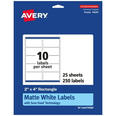 Avery Matte White Rectangle Labels, 2" x 4", 250 Labels