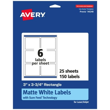 Avery Matte White Rectangle Labels, 3" x 3.75", 150 Labels
