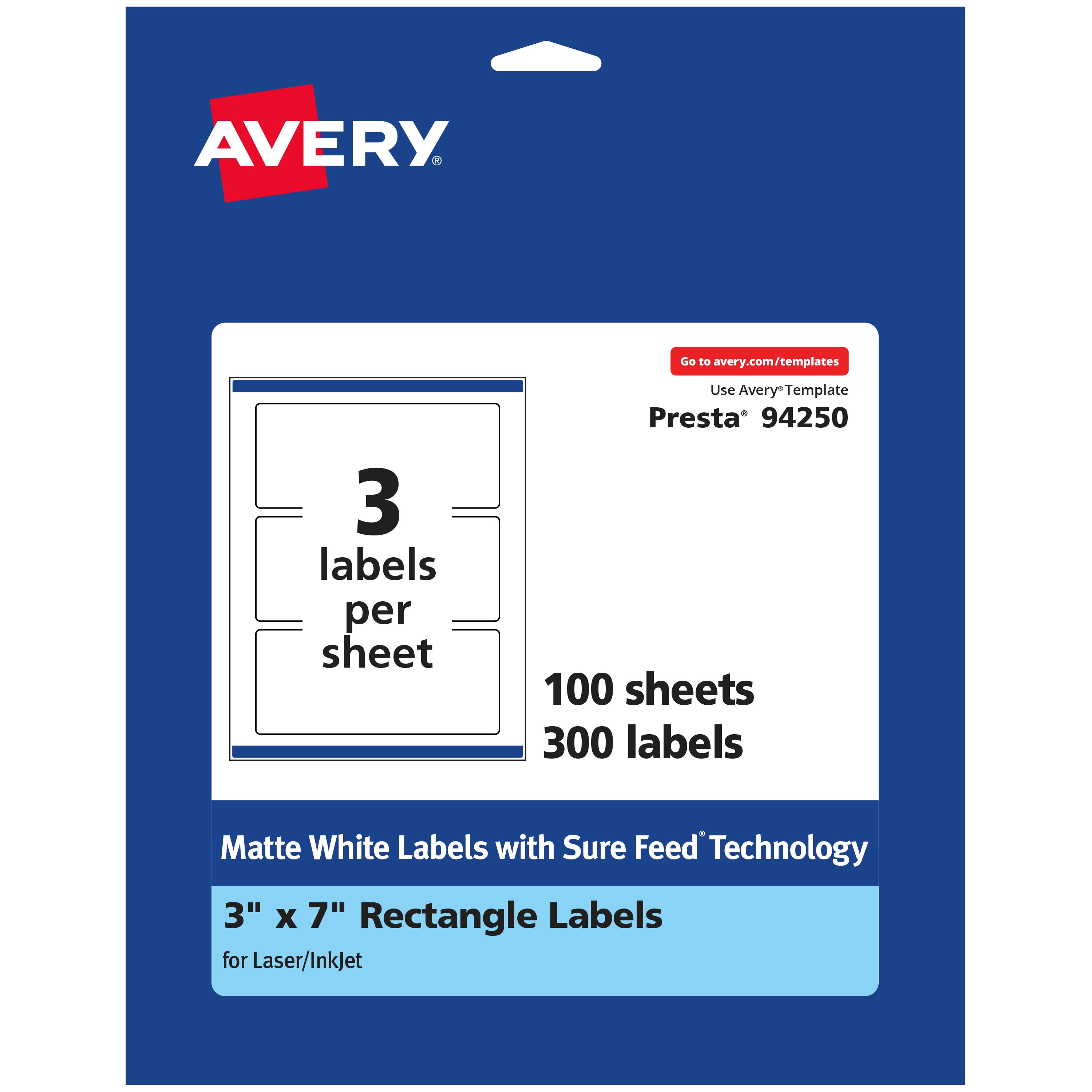 Avery Matte White Rectangle Labels, 3" x 7", 300 Labels