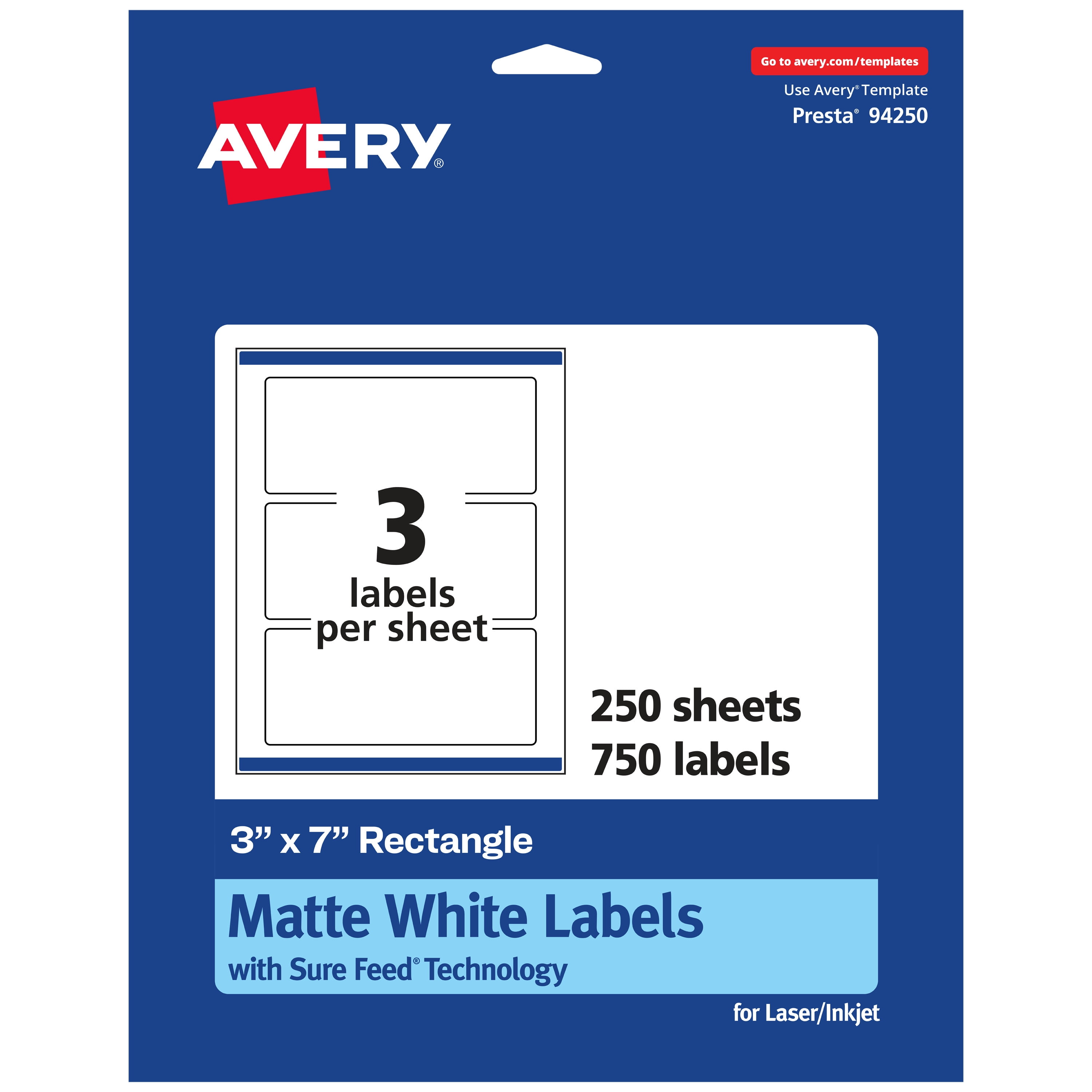 Avery Matte White Rectangle Labels, 3" x 7", 750 Labels
