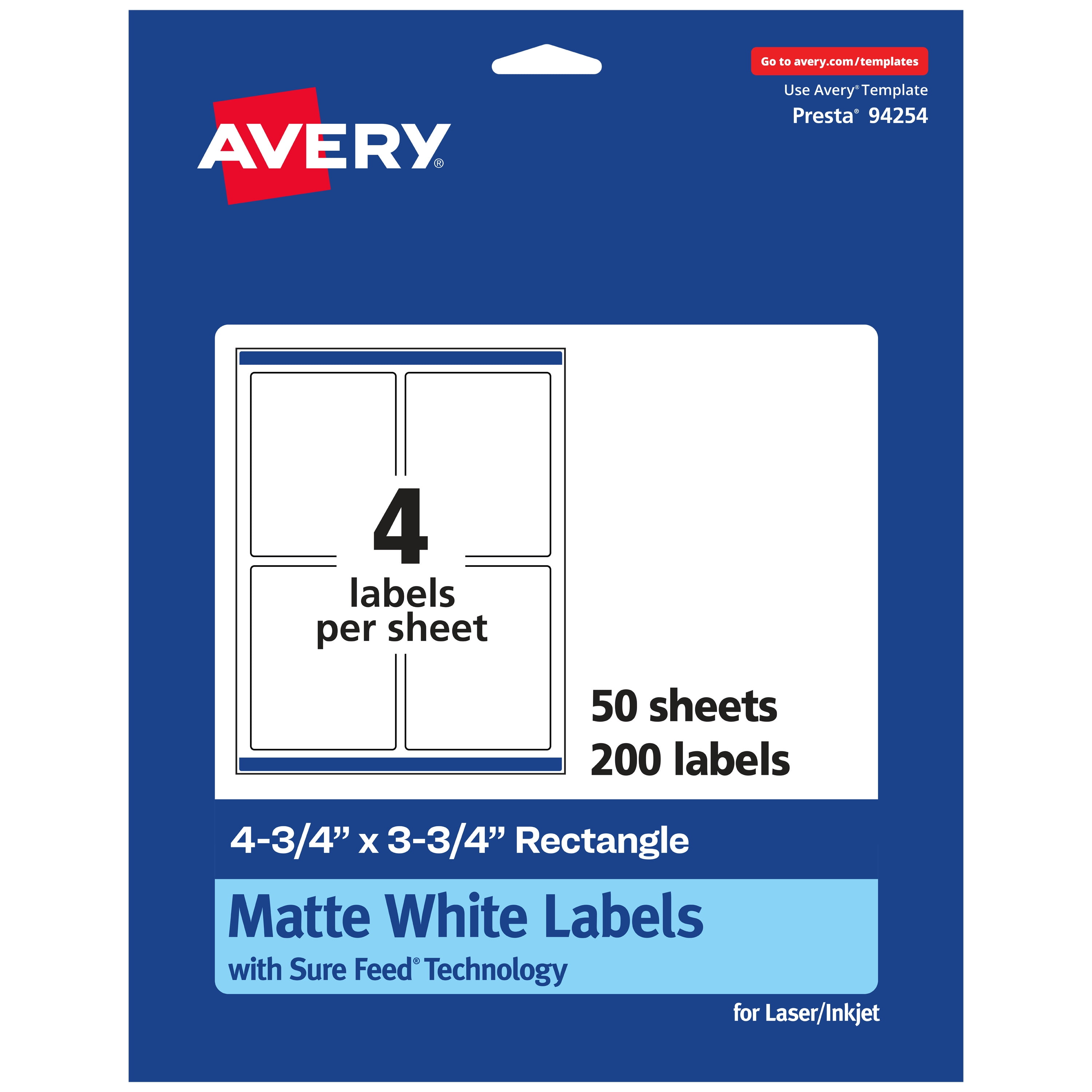 Avery Matte White Rectangle Labels, 4.75" x 3.75", 200 Labels