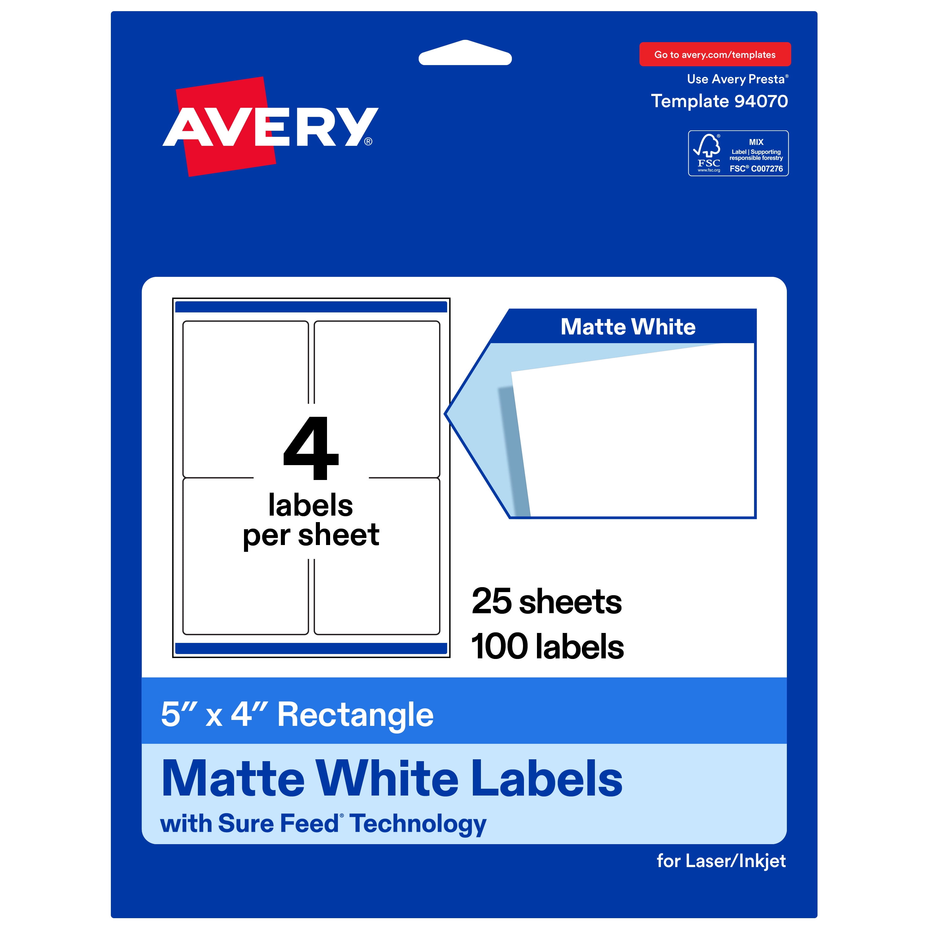 Avery® Matte White Rectangle Labels, 5