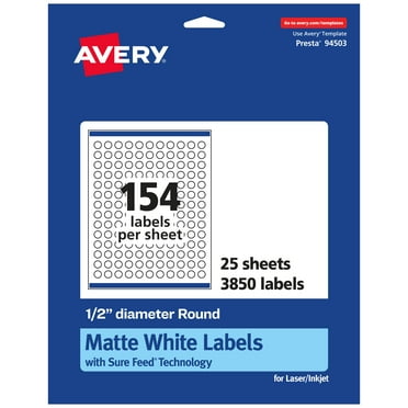 Avery Matte White Round Labels, 1/2" Diameter, 3,850 Labels
