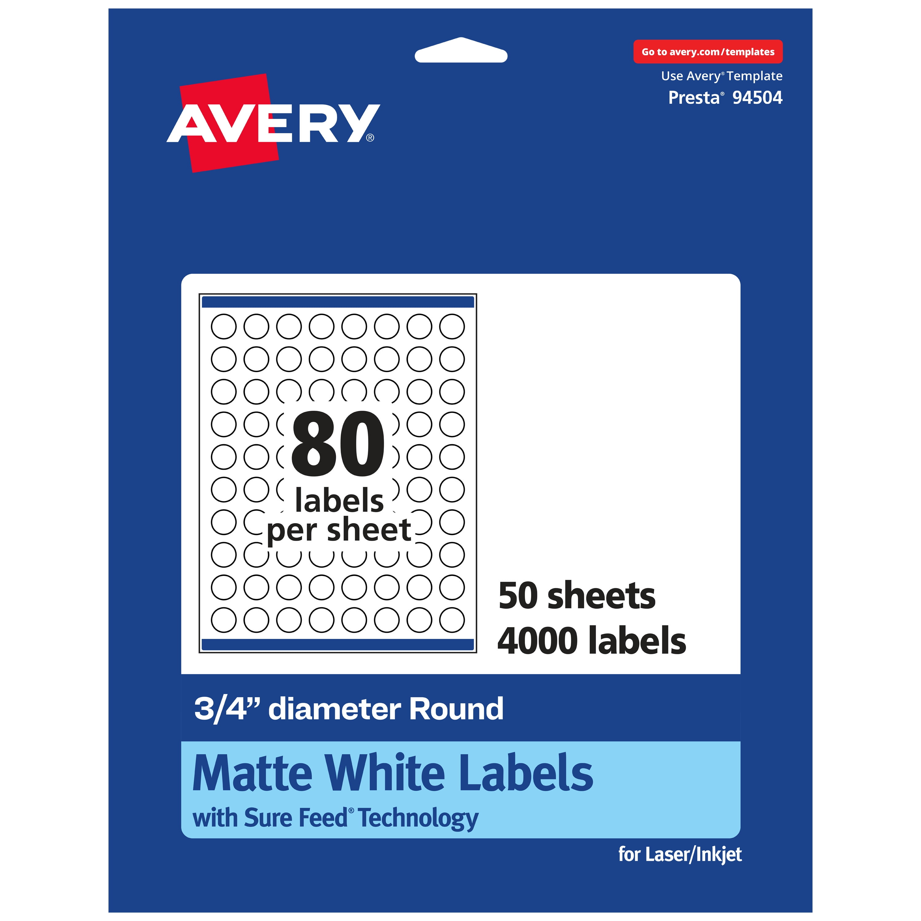 Avery® Matte White Round Labels, 3/4" Diameter, 4,000 Labels