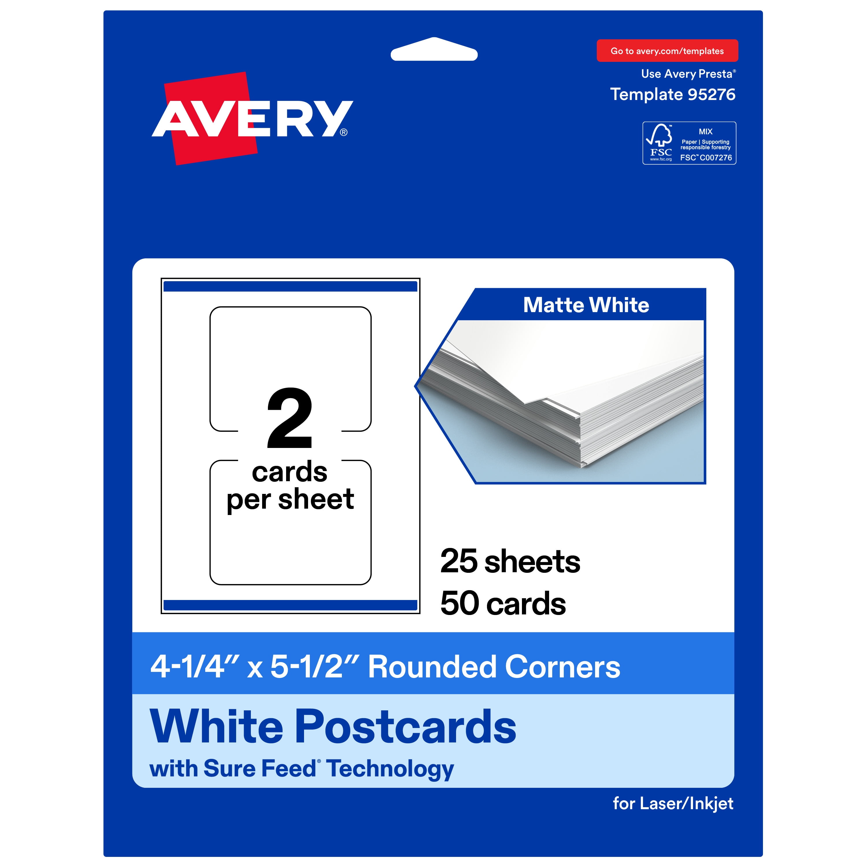 White Rounded Color Matte Avery Matte White Rounded Corner Cards, 4.25